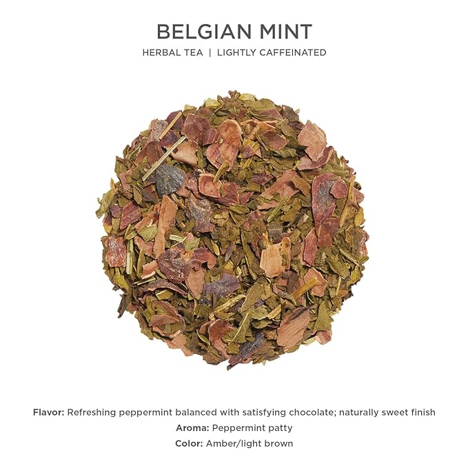 Tea Forte Belgian Mint Premium Loose Leaf Caffeinated Herbal Tea Blend Canister Makes 35-50 Cups
