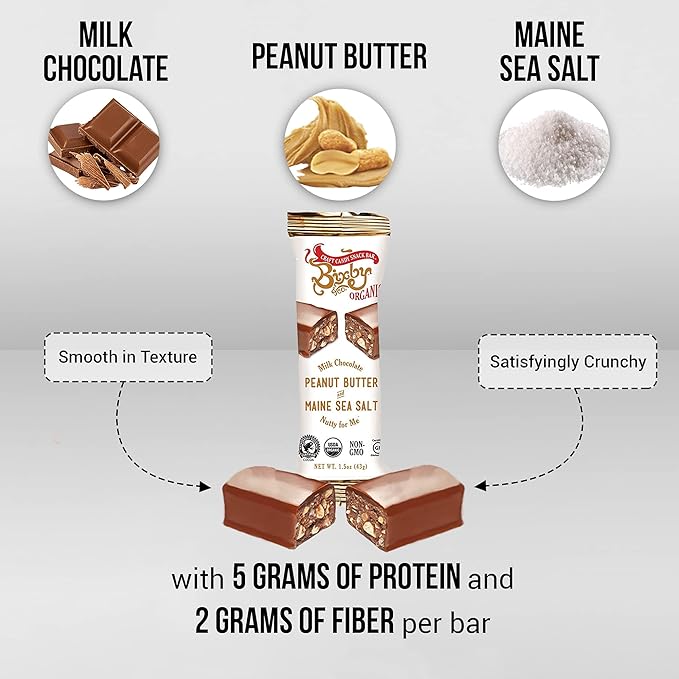 Bixby 12 Bars of Organic Milk Chocolate - Gluten Free Peanut Butter and Real Sea Salt - Non GMO Kosher Protein Snack with Clean Ingredients - Organic Bulk Chocolate Bars - 12 Bars 1.5oz each