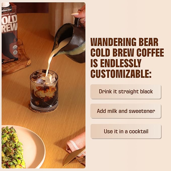 Wandering Bear Organic Caramel Cold Brew Coffee - Strong Bold Smooth Unsweetened Shelf-Stable Ready to Drink Gluten Free &amp Vegan Iced Cold Brewed Coffee Drink - 32 fl oz 6 pack