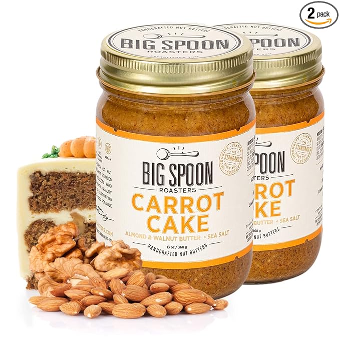Big Spoon Roasters Carrot Cake Almond Butter With Sea Salt - Keto Friendly Low Sugar Almond Butter - Crunchy &amp Bee-Friendly Almonds - Gourmet Vegan Almond Nut Butter - 2 x 13 Ounces