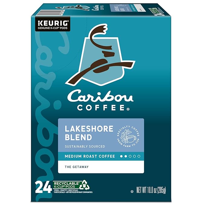 Caribou Coffee Lakeshore Blend Keurig Single-Serve K-Cup Pods Medium Roast 24 Count (Pack of 4)