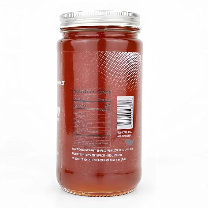 Happy Bees Market Organic Wildflower Honey – Pure Raw and Unfiltered | 100% Organic Arizona Wildflower Honey 12 oz