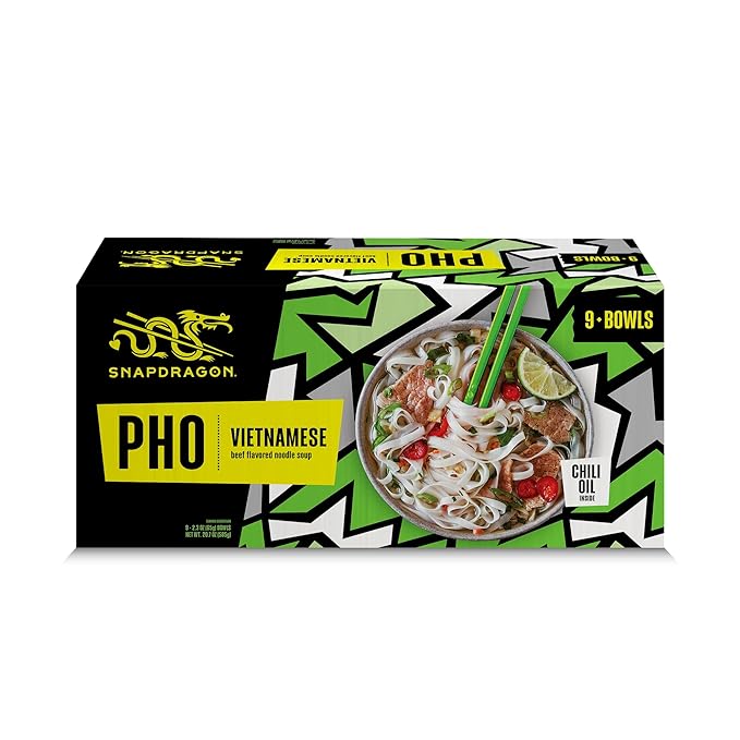 Snapdragon Pho Instant Noodle Bowls | Pho Flavor Broth with Rice Noodles | No Artificial Flavors | No MSG Added | 2.3 oz (9 Pack)