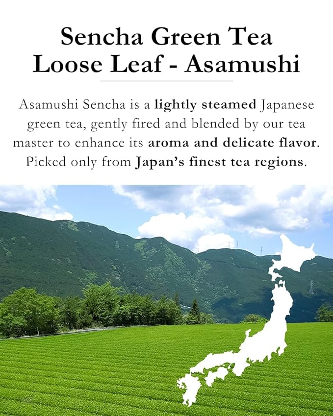 Emptea Asamushi Sencha Loose Leaf Japanese Green Tea (Organic) - Light Steamed First Harvest Floral &amp Aromatic Authentic Sencha Tea Blend from Japan 2.82oz (80g)