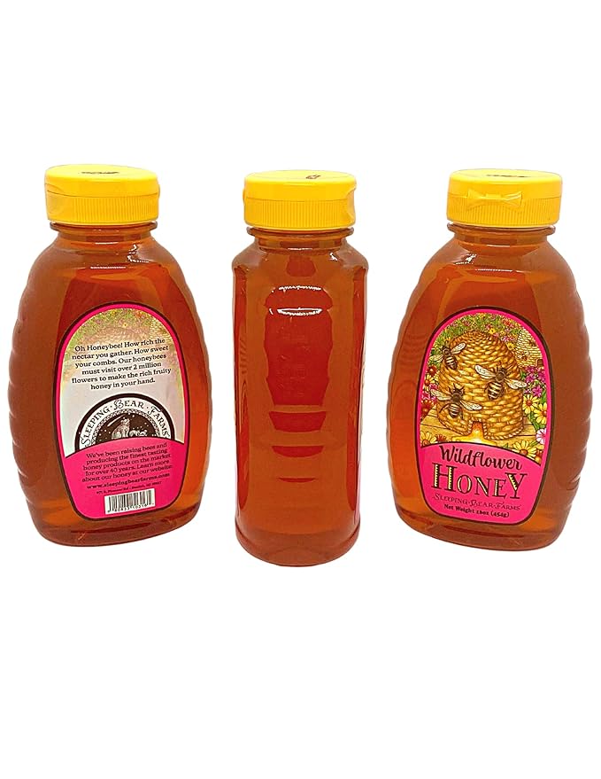 Wildflower Honey 16 oz. Bottle - Case of 12 Bulk Wholesale Honey Unpasteurized Unblended No Additives 100% Pure Honey