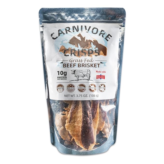 Carnivore Crisps Grass-Fed and Finished Beef Brisket Beef Crisps ZERO SUGARHigh Protein Keto &amp Carnivore Diet Approved Gluten-Free No Hormones 3.75 oz (Pack of 3)
