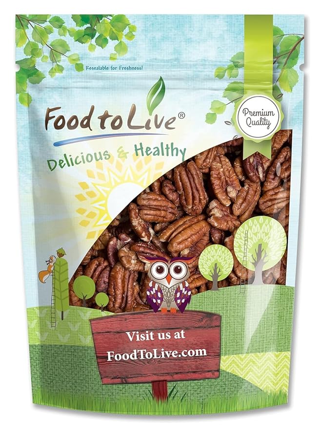 Food to Live - Dry Roasted Pecan Halves 1.5 Pounds – Oven Roasted Nuts Unsalted No Oil Added Vegan Kosher. Good Source of Protein and Fiber.