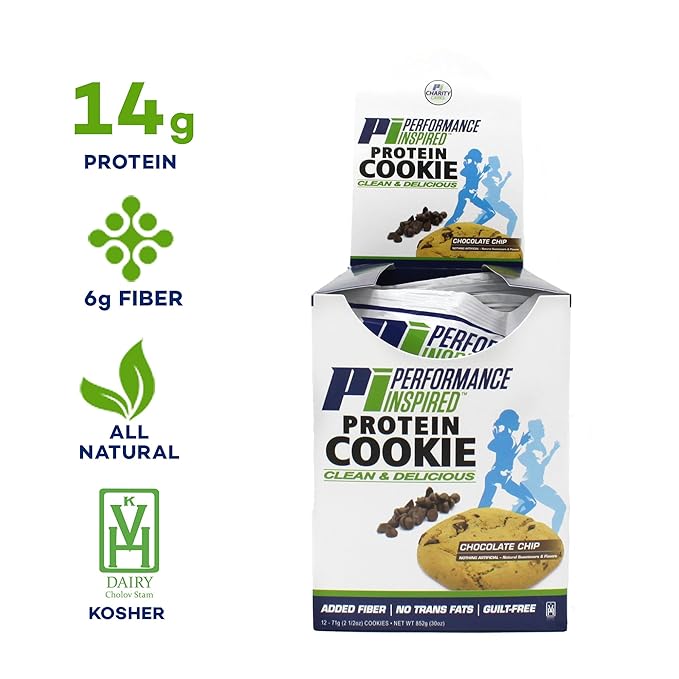Performance Inspired Nutrition Protein Cookie - Contains: BIG 15G Isolate Protein - 6G Of Fiber - All Natural - Guilt Free - No Artificial Ingredients - Chocolate Chip Flavor - 12 Count