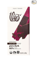 Theo Chocolate Pure Organic Dark Chocolate Bar 85% Cacao 6 Pack | Vegan Fair Trade