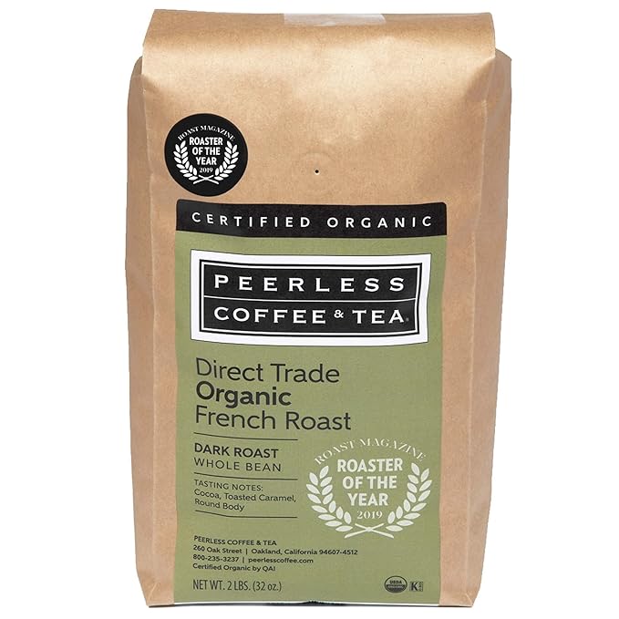 Peerless Organic Dark Roast Whole Bean Coffee (2 lb.) — Direct Trade Organic French Roast Made from 100% Arabica Beans from Peru