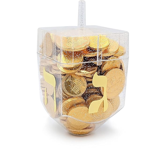 Jumbo Hanukkah Dreidel Filled with Chocolate Gelt Coins 80 Chocolate Half Dollar Coins Chanukah Gelt Kosher (8-Pack)