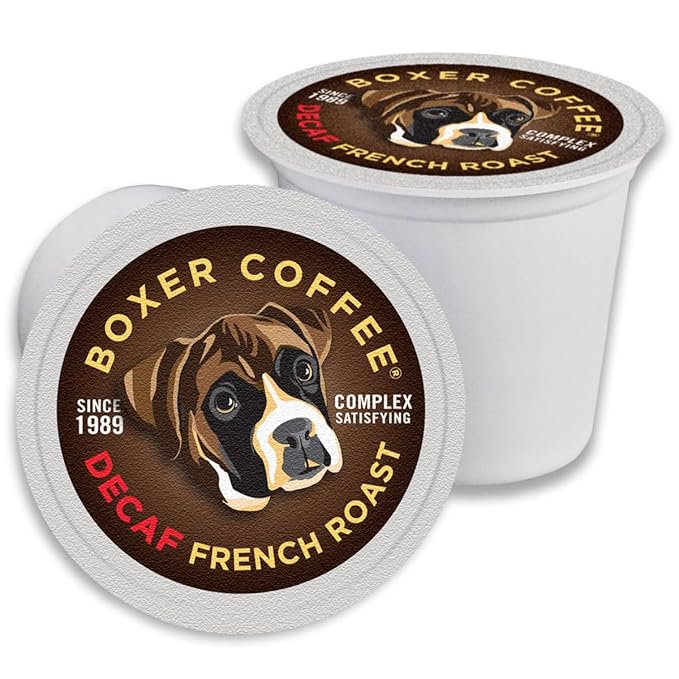 Boxer Coffee Decaf French Roast Single Serve Pods 48ct – Swiss Water Process Decaffeinated Dark Roast Coffee Pods – Specialty Grade Artisan – Compatible with Keurig K-Cup Brewers
