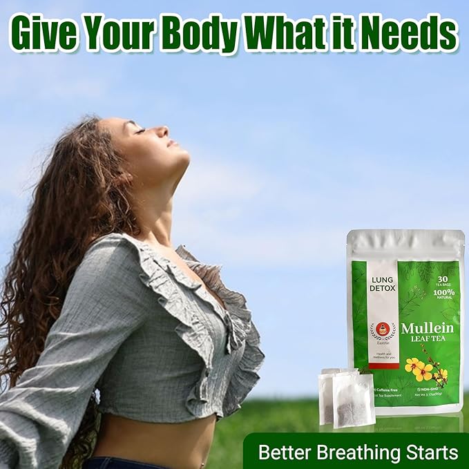 Orangic Mullein Detox Tea for LungsSmokerRespiratory Support-Pure Mullein Leaf Herbal Tea for Lung Cleanse18 Premium Herbs BlendBreath Easy TeaCaffeine Free100% Natural30 Tea Bags