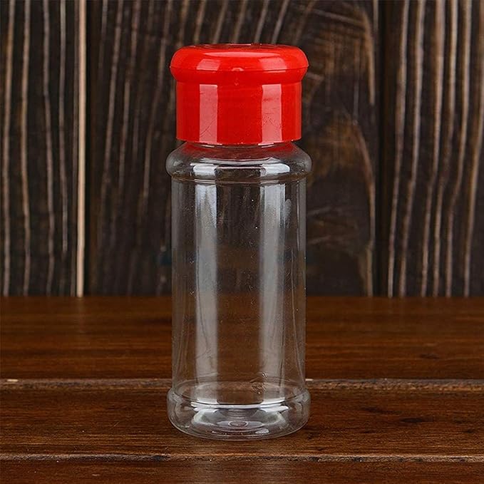 100 Empty Plastic Spice Bottles for Storing Barbecue Seasoning Salt Pepper Etc. 100Ml / 3.3Oz Red
