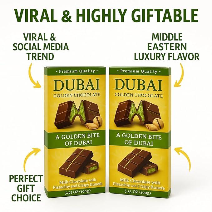 Zimply Foods 2 Packs Each 3.53 Oz Dubai Chocolate Bars - Luxurious Milk Chocolate with Pistachio and Crispy Kunefe Middle Eastern-Luxury Artisan Pistachio Dubai Choclate Gift for Gifting. Premium Qua