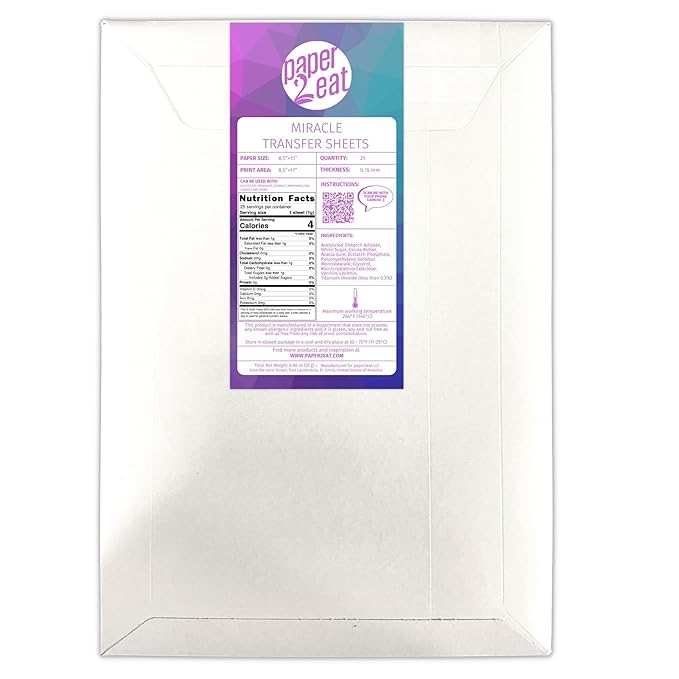 paper2eat edible Miracle Transfer Sheets (formerly Chocolate Transfer Sheets) 8.5“ x 11” – 25 count – For Edible Paper Printers