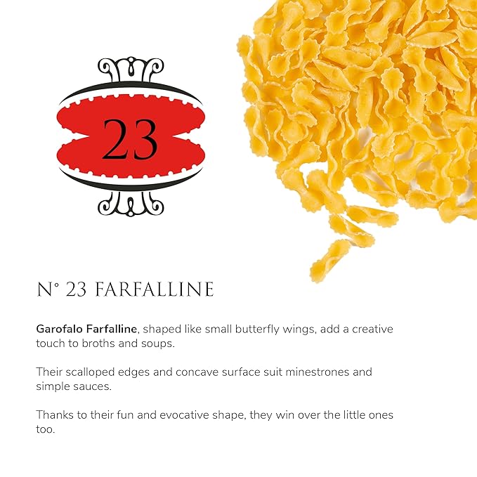Garofalo - Premium Durum Wheat Semolina Farfalline Pasta Italian Made Bronze-Drawn Al-Dente One-Ingredient Pasta (2 pack)