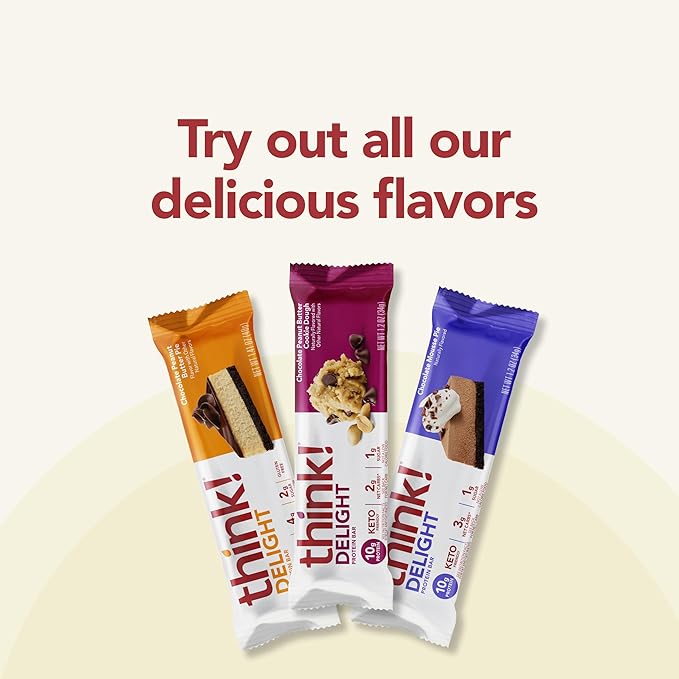 think! Delight Keto Protein Bars Healthy Low Carb Gluten Free Snack - Chocolate Peanut Butter Cookie Dough 10 Count (Packaging May Vary) (Pack of 2)