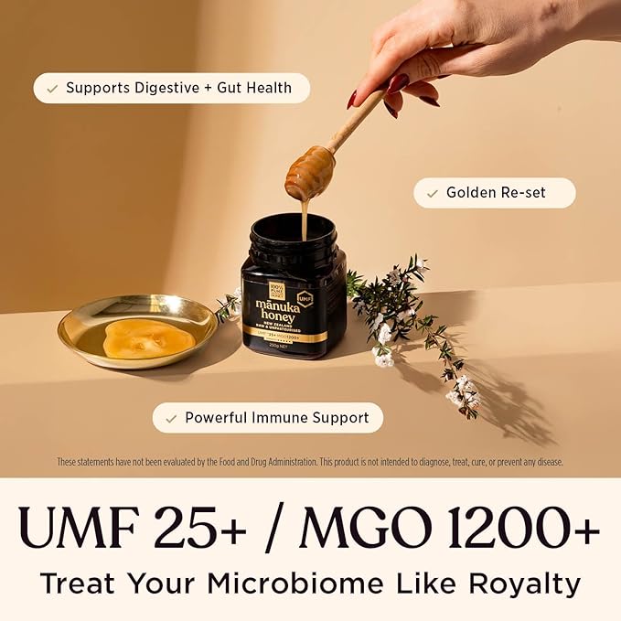 Manuka Honey UMF 25+ (MGO 1200+) 100% Pure New Zealand Certified Ultra Premium Raw 8.8 Oz (250g)