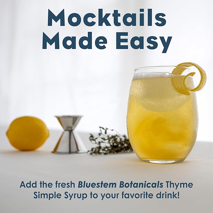 Bluestem Botanicals Organic Thyme Simple Syrup 8 oz Cocktail and Mocktail Mixer for Drinks Non-Alcoholic