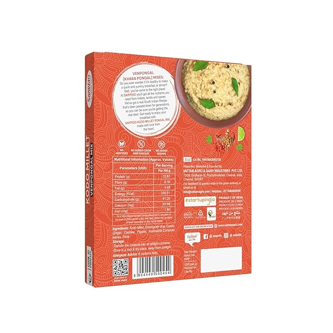 SAAPIDO Kodo Millet Pongal Mix | Ready to Cook Instant South Indian Breakfast | Healthy Instant Mix for Traditional Taste | (100% Natural Low GI Gluten Free &amp Diabetics Friendly Food) (0.55 lb)