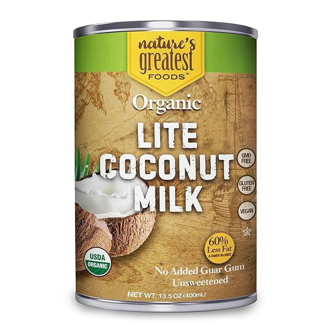Organic Light Coconut Milk by Nature's Greatest Foods - 13.5 Oz - No Guar Gum No Preservatives - Gluten Free Vegan and Kosher- 5-7% Coconut Milk Fat Unsweetened (12-Pack)