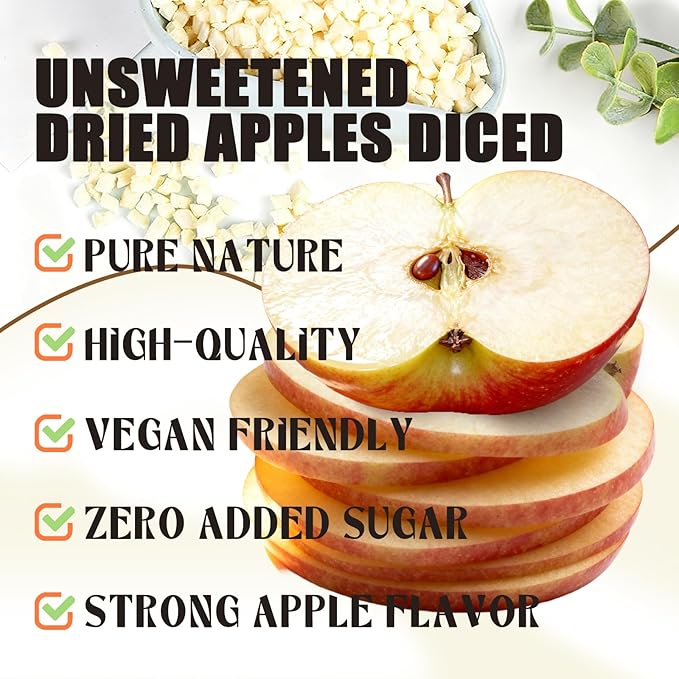 Premium Dried Diced Apples5.29oz/150g Ingredient Made with Pure Natural Apple No Sugar Added Dehydrated Apple No Additives &amp No Flavoring