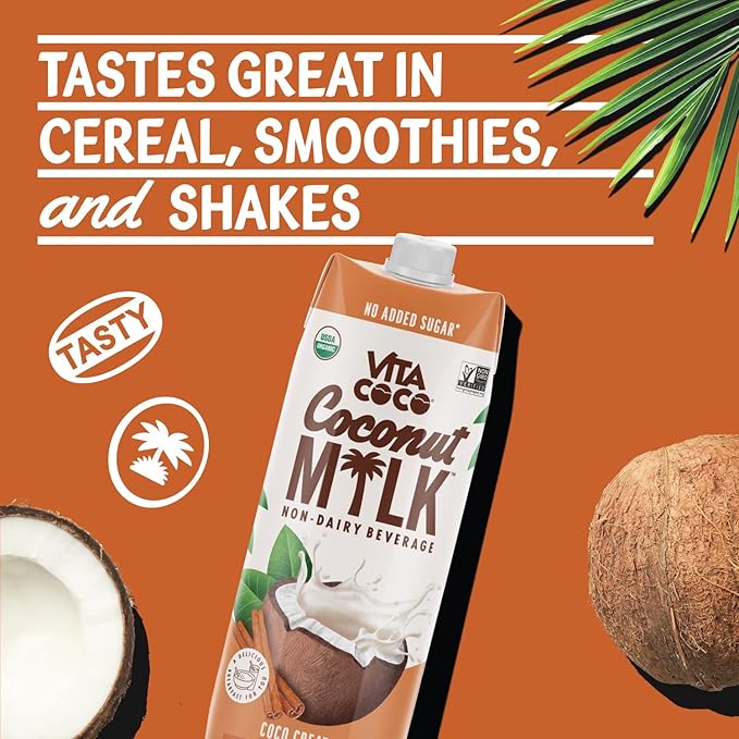 Vita Coco Cinnamon Organic Coconut Milk Plant Based Dairy Free Milk Alternative - Gluten Free Soy Free and Unsweetened - Perfect Add to Cereal Smoothies Desserts - 33.8 Fl Oz (Pack of 6)