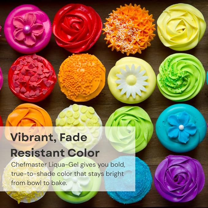 Chefmaster - Liqua-Gel Food Coloring - 12 Color Set C - Fade Resistant - 12 Pack - Vibrant Eye-Catching Colors Easy-To-Blend Formula - Made in the USA