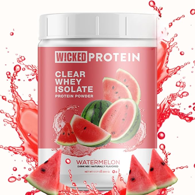 WICKED Protein Powder Clear Whey Isolate 23g Protein 95 Calories Refreshing Juice Clean Label Project Certified Gluten Free Post Workout Recovery Protein for Women and Men Watermelon