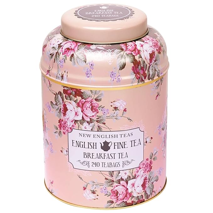 New English Teas Vintage Floral Tea Tin with 240 English Breakfast Teabags for Tea Lovers Cottage Core