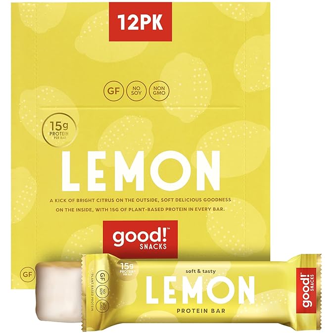 good! Snacks Lemon Vegan Protein Bar Soy &amp Gluten Free Plant Based Low Sugar 15g Clean Protein Natural Healthy Superfood Snack Kosher Friendly For Athletes &amp Active Lifestyles 12 Bars