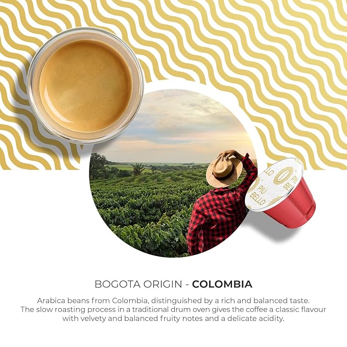 Piu Bello Coffee Pods - Nespresso Machine (Original) Compatible Capsules Pack - Rich &amp Balanced Taste - Strong Italian Espresso Flavored - Kosher Certified (120 Count Single Flavor) (Bogota)