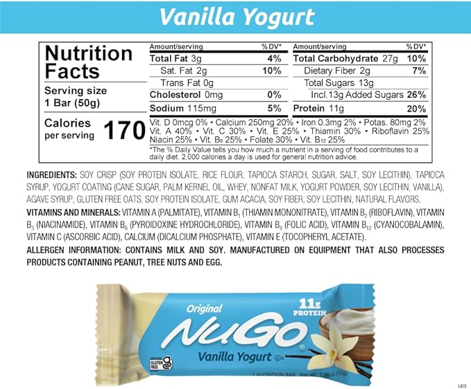 NuGo Original Variety Vanilla Yogurt 15 bars &amp NEW! Churro 15 bars 11g Protein Gluten Free 30 Count