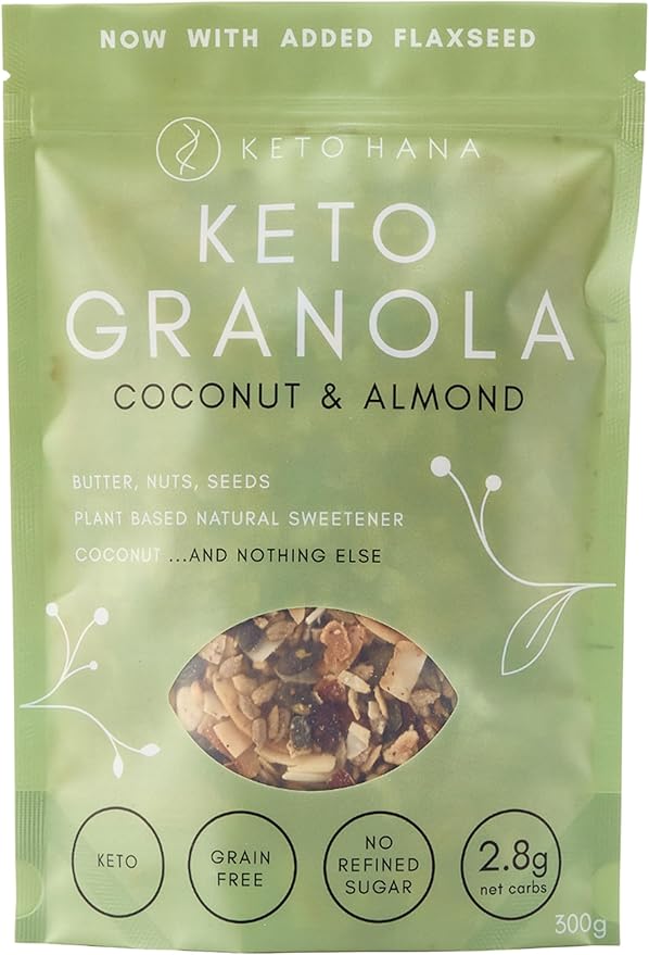Keto Hana Coconut &amp Almond Original Butter Keto Granola Breakfast Cereal with just 1.1g Net Carbs (300g) Low Carb High Protein Snack