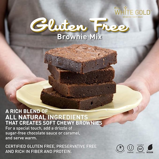Extra White Gold Brownie Mix – For Baking Cakes Cupcakes Desserts – [Gluten Free] [Nut Free] [Free of the Top 14 Major Allergens] – 14.1 Ounces (2 Pack)