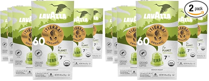 Lavazza ¡Tierra! for Planet Aluminum Capsules Compatible with Nespresso* Original Machines Medium Espresso Roast 100% Arabica (60 Capsules) (Pack of 2)