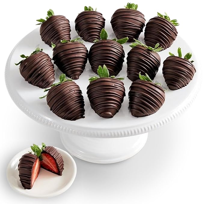Shari’s Berries Artisan Belgian Dark Chocolate Covered Strawberries | Chocolate Covered Strawberry Gift Box | For Valentine's Day Anniversary Celebrations &amp Thank You’s (Full Dozen 12 Berries)