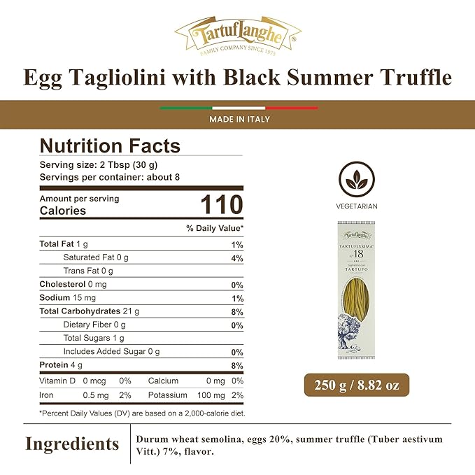 TartufLanghe Egg Tagliolini with Black Summer Truffle Gourmet Italian Pasta for Sauces Meats Appetizers and Fine Dining Dishes - 8.81 OZ (Pack of 1)