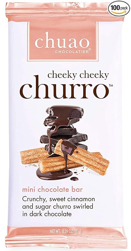 Chuao Chocolatier Cheeky Cheeky Churro Dark Chocolate Mini Bars | Gourmet Cinnamon Chocolate Artisan European No Preservatives | Gift Baskets Christmas Valentines Day Gifts | 100 Pack