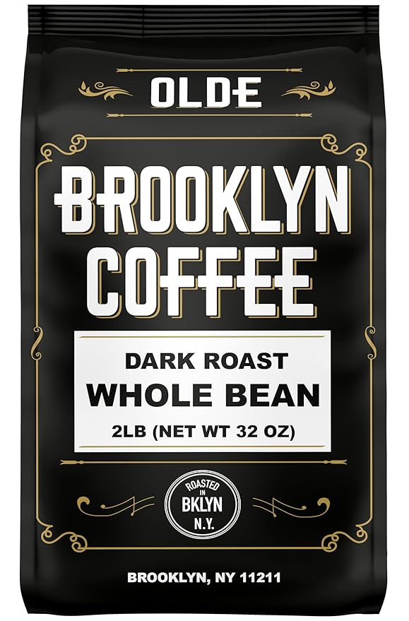 BROOKLYN COFFEE Whole Bean Classic Dark Roast (2lb) Bold Smooth Taste Intense Aroma - Fresh Bulk Coffee Beans Roasted Weekly in NYC