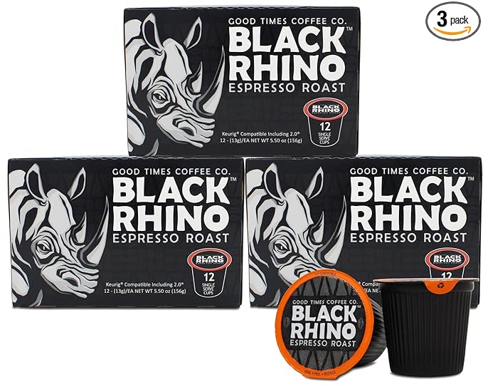 Good Times Coffee Co. Black Rhino Espresso Roast Coffee Single Serve Pods 12 Count (Pack of 3)
