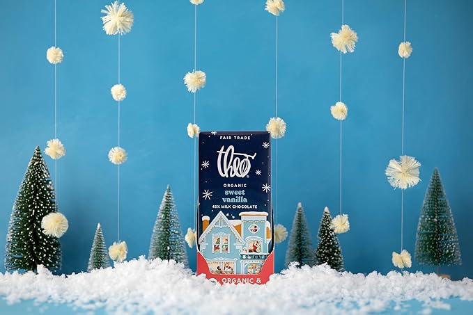 Theo Chocolate Holiday Sweet Vanilla Organic Milk Chocolate Bar 45% Cacao 6 Pack | Fair Trade