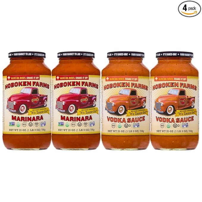 Hoboken Farms Vodka and Marinara Sauce - No Sugar Added Low Sodium Non-GMO Preservative-Free Low Carb Keto – Better For You Pasta Sauce! (25 Fl Oz Pack of 4)