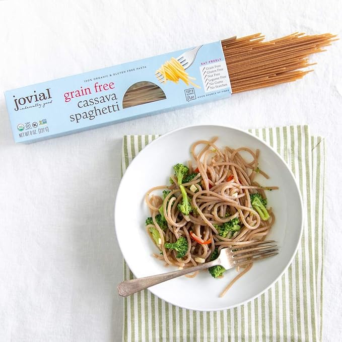 Jovial Grain-Free Cassava Spaghetti - Spaghetti Noodles Cassava Pasta Paleo Pasta Gluten Free Pasta Spaghetti Grain-Free Certified Gluten-Free USDA Certified Organic Non-GMO - 8 Oz 6 Pack