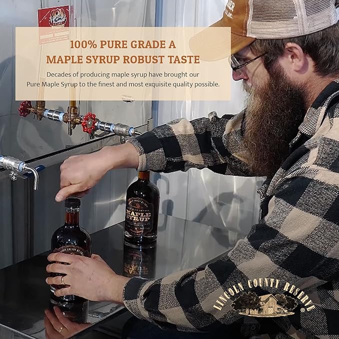 Pure Maple Syrup 12 Oz Glass Bottle Grade A Dark Robust Bold Flavor (known as Grade B) Artisan Maple Syrup Gift USA Made Breakfast Syrups &amp Toppings by Lincoln County Reserve