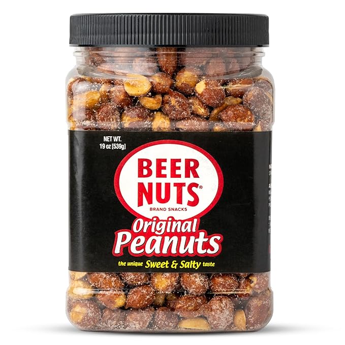 BEER NUTS Original Peanuts Resealable Jar Sweet and Salty Gluten-Free Kosher Low Sodium Peanut Snacks (19oz)
