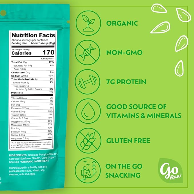 Go Raw Organic Sprouted Sweet &amp Salty Kettle Snacking Seeds 4 oz 6 Pack Pumpkin &amp Sunflower Seeds Keto Kosher