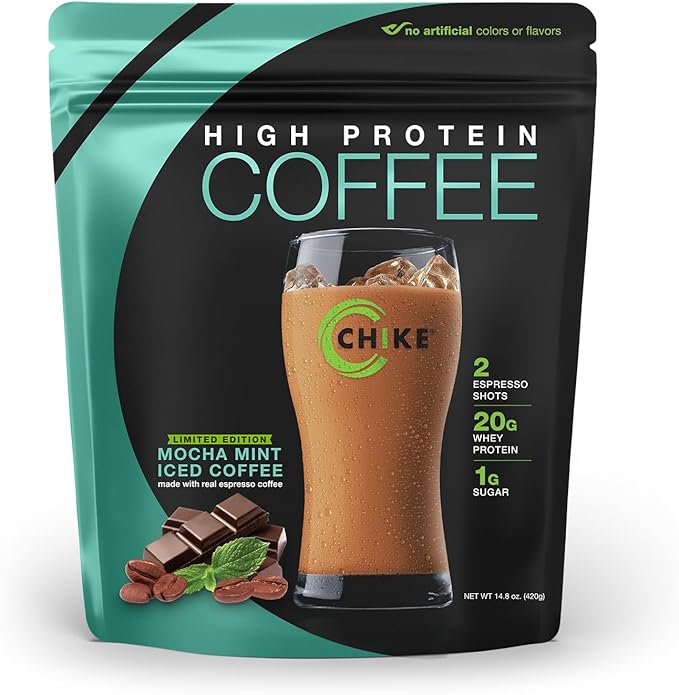 Chike Mocha Mint High Protein Iced Coffee 20 G Protein 2 Shots Espresso 1 G Sugar Keto Friendly and Gluten Free 14 Servings (14.8 Ounce)