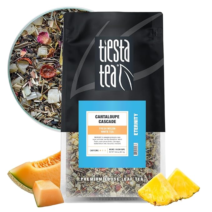 Tiesta Tea - Cantaloupe Cascade Tea Loose Leaf Fresh Melon White Tea Premium Low Caffeine Tea Blend Make Hot or Iced &amp Up to 200 Cups 16 oz Resealable Bulk Pouch